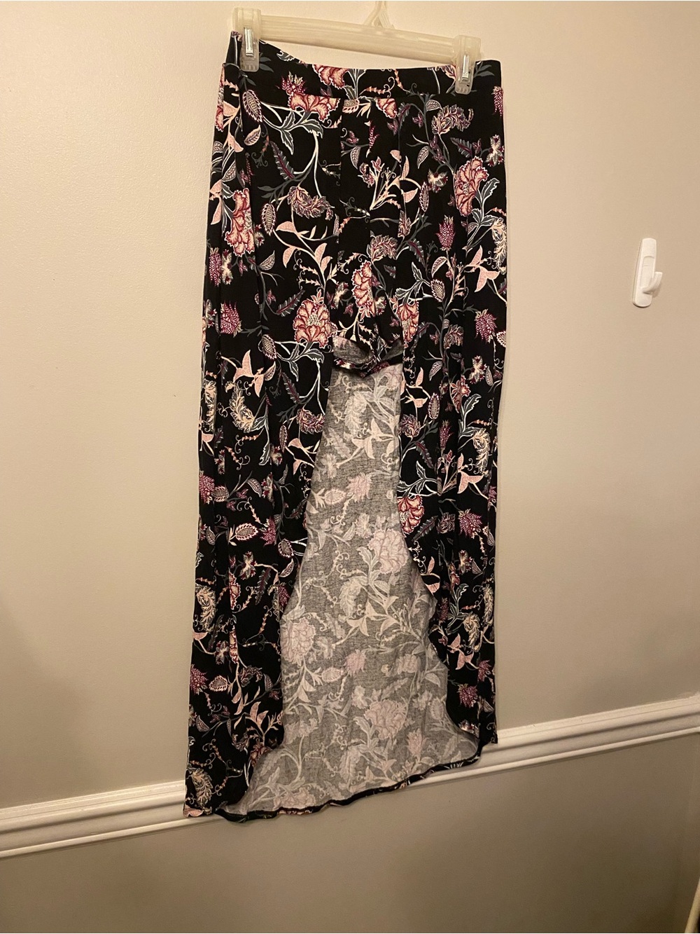 Charlotte Russe Black Floral High-Low Maxi Skirt with Pink Accents